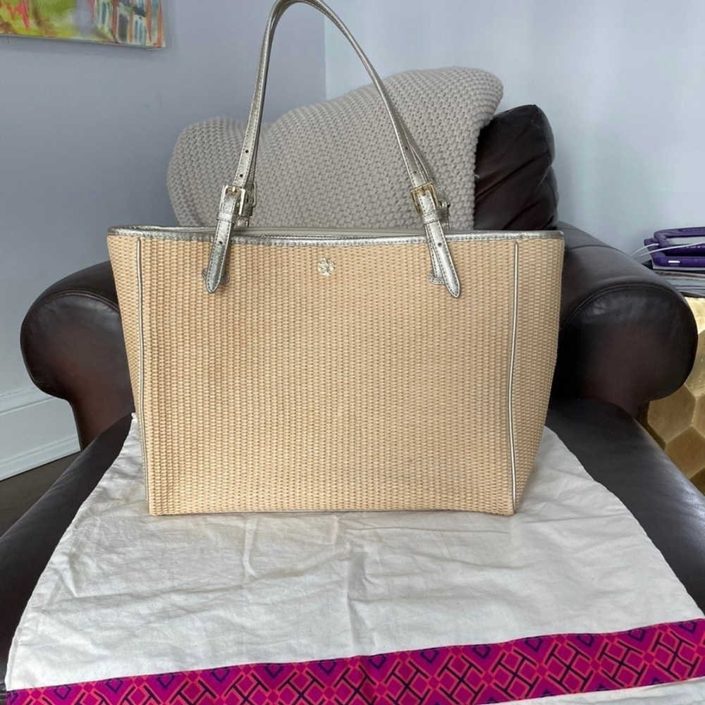 Tory Burch York Buckle Natural Straw Tote Shoulder Bag